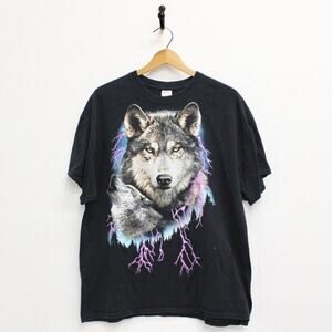 Wolves Wolf Wilderness Lightning T Shirt XL